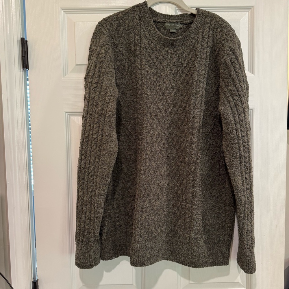 Barefoot Dreams Olive Melange Cable Knit Sweater